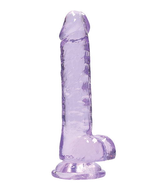 Shots RealRock Dildo Réaliste | Gros Godemichet Transparent de 18 cm avec Testicules | Godemichet Ventouse Violet