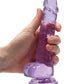 Shots RealRock Dildo Réaliste | Gros Godemichet Transparent de 18 cm avec Testicules | Godemichet Ventouse Violet