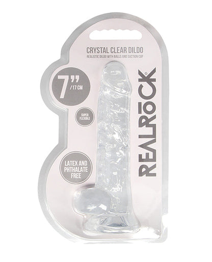 Shots RealRock Dildo Réaliste | Gros Godemichet Transparent de 7 pouces avec Testicules | Godemichet à Ventouse