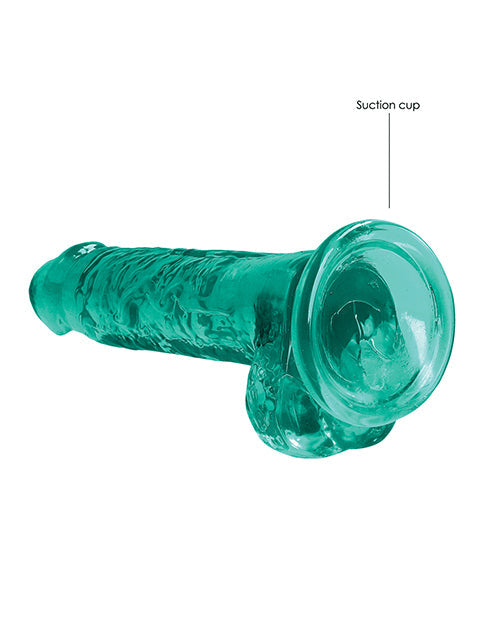Shots RealRock Dildo Réaliste | Grand gode transparent de 17,8 cm avec testicules | Gode ventouse turquoise