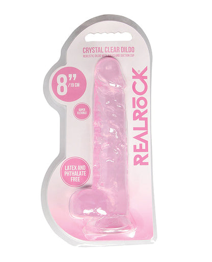 Shots RealRock Dildo Réaliste | Grand gode transparent de 8" avec testicules | Gode Rose | Gode à Ventouse