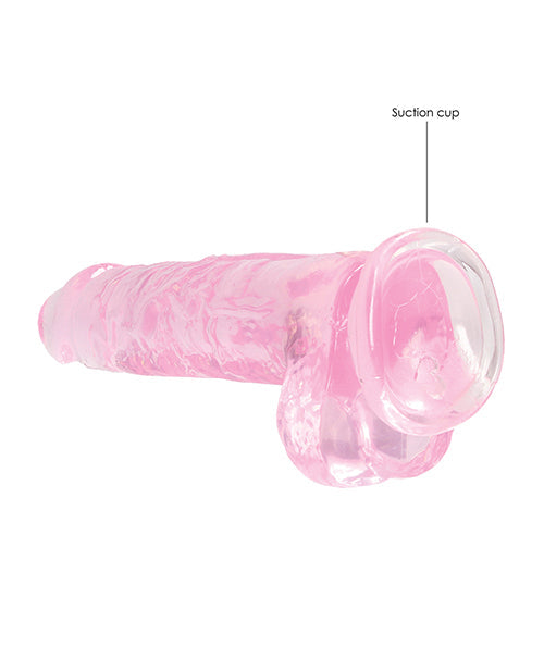 Shots RealRock Dildo Réaliste | Grand gode transparent de 8" avec testicules | Gode Rose | Gode à Ventouse