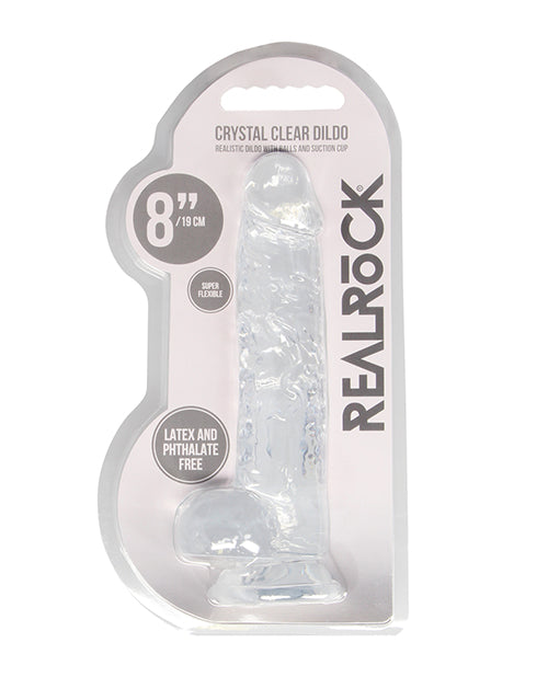 Shots RealRock Godemiché réaliste | Grand godemiché transparent de 20 cm avec testicules | Godemiché ventouse transparent