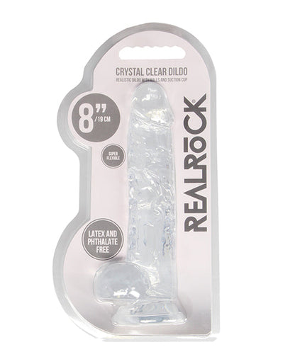 Shots RealRock Godemiché réaliste | Grand godemiché transparent de 20 cm avec testicules | Godemiché ventouse transparent
