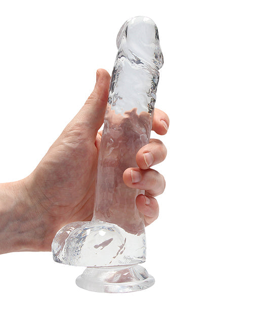 Shots RealRock Godemiché réaliste | Grand godemiché transparent de 20 cm avec testicules | Godemiché ventouse transparent