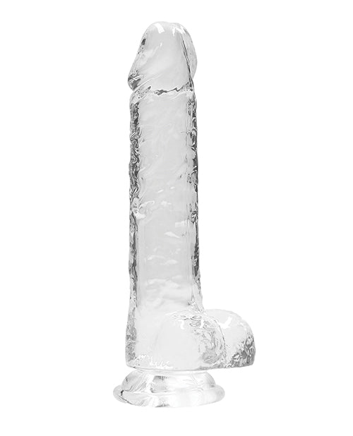 Shots RealRock Godemiché réaliste | Grand godemiché transparent de 20 cm avec testicules | Godemiché ventouse transparent