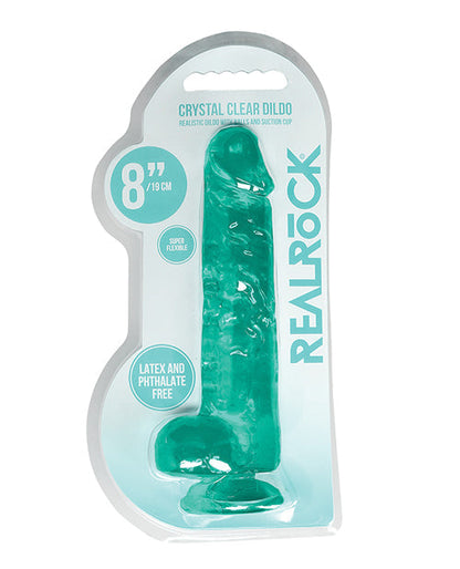 Shots RealRock Dildo Réaliste | Grand Dildo Transparent de 20 cm avec Testicules | Dildo Ventouse Turquoise