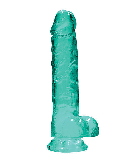 Shots RealRock Dildo Réaliste | Grand Dildo Transparent de 20 cm avec Testicules | Dildo Ventouse Turquoise