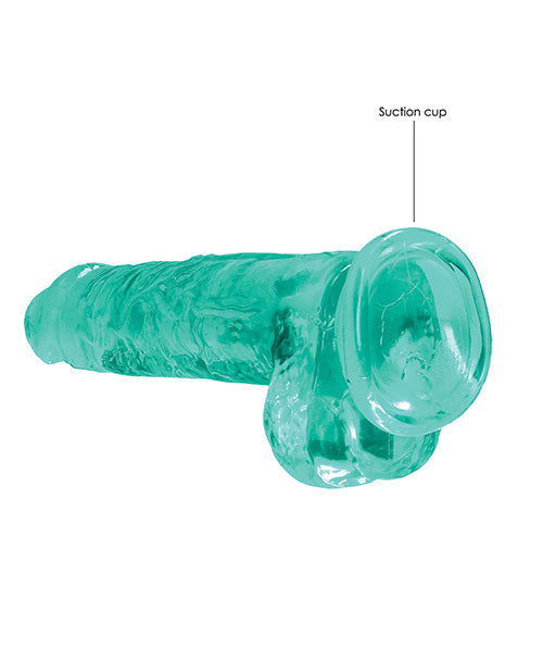 Shots RealRock Dildo Réaliste | Grand Dildo Transparent de 20 cm avec Testicules | Dildo Ventouse Turquoise
