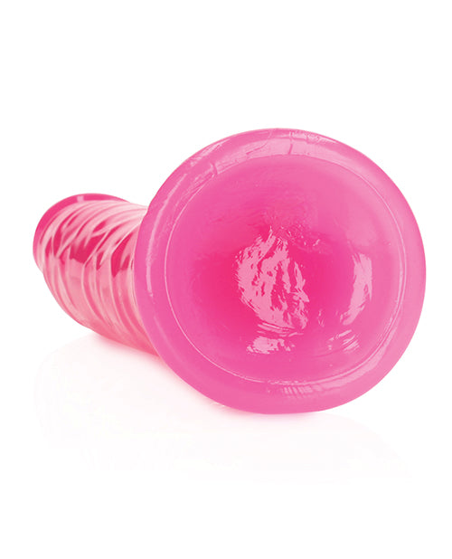 Godemichet de 22,8 cm Shots RealRock | Godemichet fin rose fluo | Godemichet ventouse phosphorescent