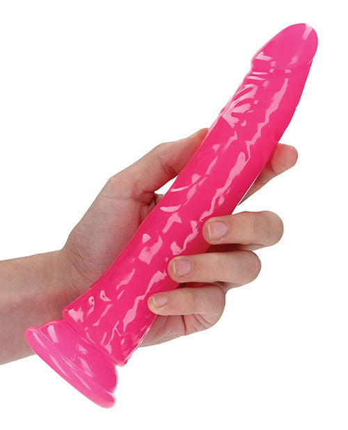 Godemichet de 22,8 cm Shots RealRock | Godemichet fin rose fluo | Godemichet ventouse phosphorescent