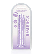 Dildo anal Shots RealRock | Dildo grande transparente de 17.78 cm | Dildo morado recto con ventosa