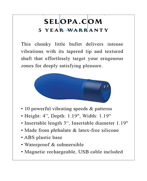 Vibrador Bala Selopa | Vibrador Pequeño Encantador Cobalt Cutie | Punta Cónica Azul | Eje Texturizado | Mejor Vibrador para Mujeres