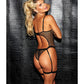 Daring Stretch Fishnet Open Bust Garter Teddy Black SM