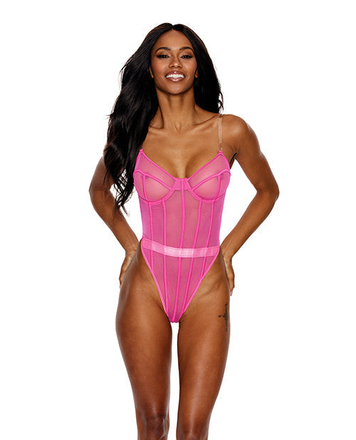 Body en mesh à armatures rose fluo XL