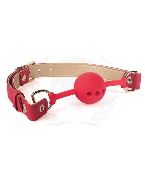 Mordaza de bola de silicona Spartacus con correas de PU rojas y doradas - 46 mm