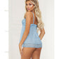 Babydoll y tanga de satén jacquard de lunares con encaje festoneado, azul MD