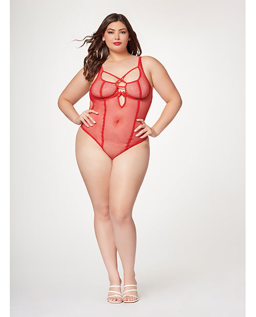 Body filet avec liens, échancré, rouge 1X/2X