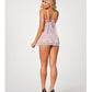 Babydoll y tanga de copa media de malla transparente y encaje, lavanda, talla grande