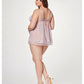 Babydoll y Tanga de Malla Transparente y Encaje con Copa Media, Lavanda 3X/4X