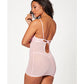 Camisón de malla floral y tanga rosa LG