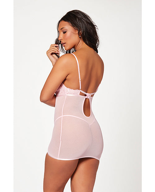 Camisón de malla floral y tanga rosa LG