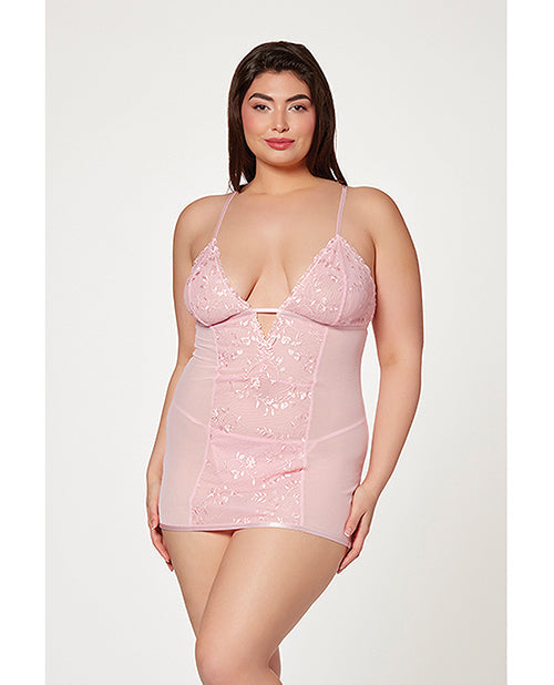Chemise en maille fleurie et string rose 3X/4X
