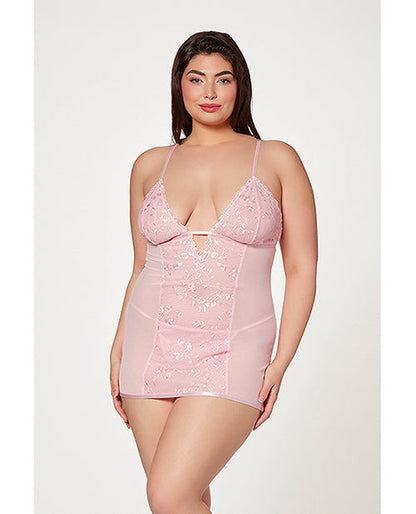Chemise en maille fleurie et string rose 3X/4X