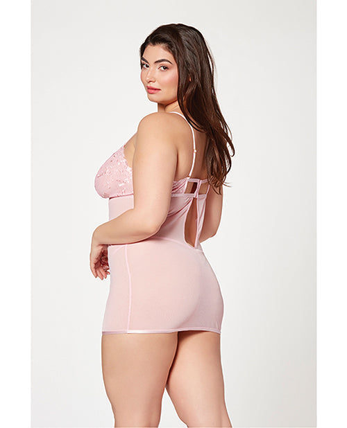 Chemise en maille fleurie et string rose 3X/4X