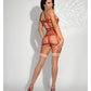 Robe porte-jarretelles élastiquée avec fermeture éclair devant et string rouge T/U