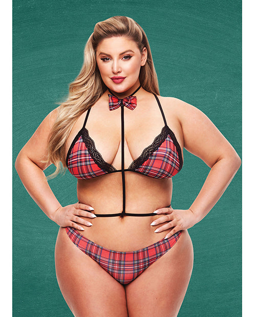 Top de colegiala "Teacher's Pet Baddie" con pajarita y braga rojo/negro TGN
