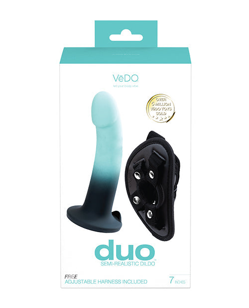 Dildo VeDO Duo de silicona con arnés - Turquesa/Negro