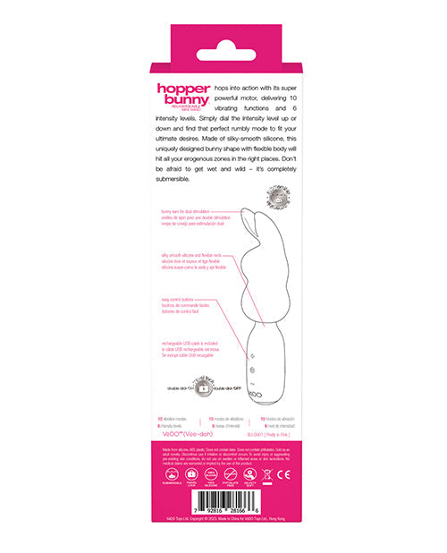 Vibrador de conejo VeDO Hopper | Minivibrador recargable con forma de conejo | Rosa con 10 funciones | El mejor vibrador para mujeres