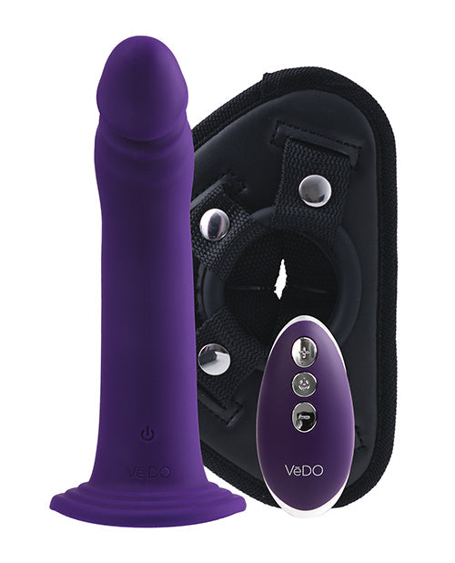 VeDO Diki Dildo vibrador recargable con arnés - Morado oscuro