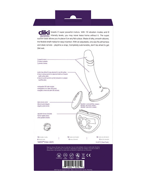 VeDO Diki Dildo vibrador recargable con arnés - Morado oscuro