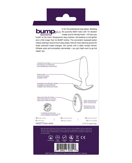 VeDO Bump Plus Vibro-plug Anal Télécommandé Rechargeable – Violet Foncé