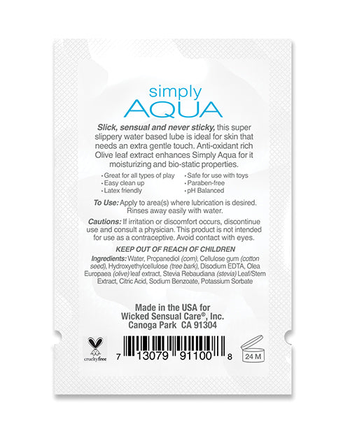 Lubricante a base de agua Wicked Sensual Care Simply Aqua - 0.1 oz