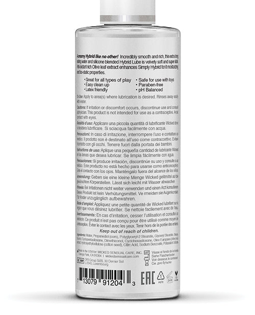 Lubricante híbrido Wicked Sensual Care Simply - 4 oz