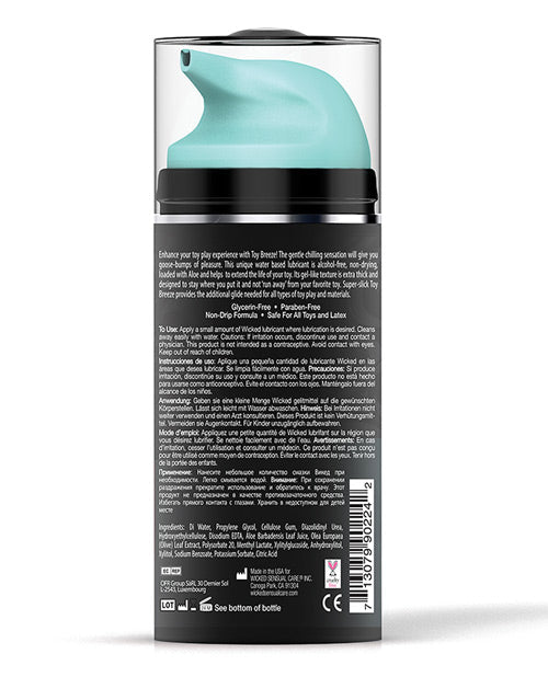 Lubrifiant rafraîchissant à base d'eau Wicked Sensual Care Toy Breeze - 3,3 oz