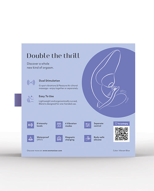 Vibromasseur Rabbit à air pulsé Womanizer Blend Pleasure - Bleu vif
