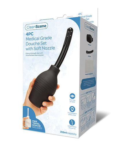 CleanScene Juego de Ducha Vaginal/Rectal Grado Médico de 4 Piezas con Boquilla Suave