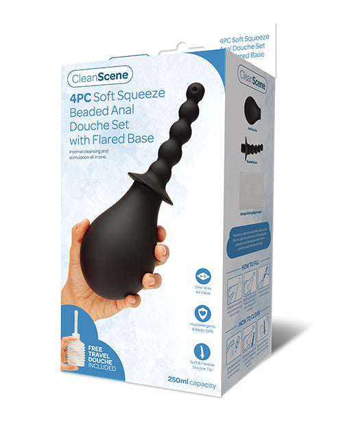 Set de Ducha Anal con Base Acampanada de 4 Piezas CleanScene de Apretado Suave y con Cuentas