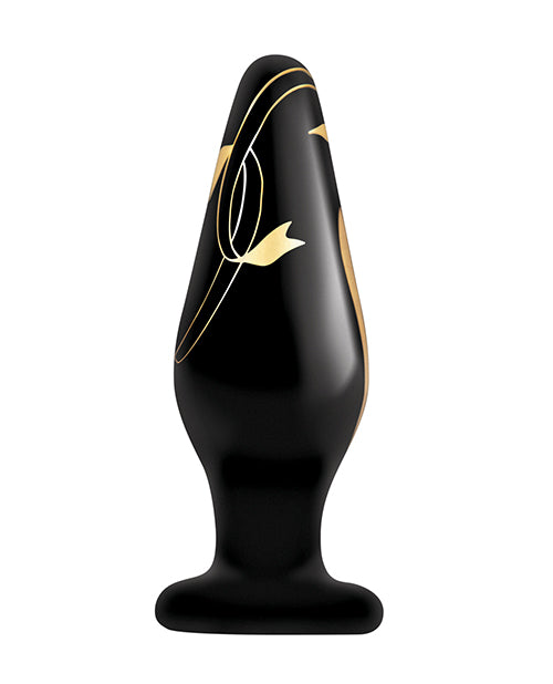 Plug de vidrio soplado ancho Secret Kisses de 4.5" - Negro/Oro