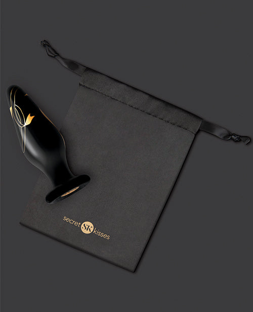Plug de vidrio soplado ancho Secret Kisses de 4.5" - Negro/Oro