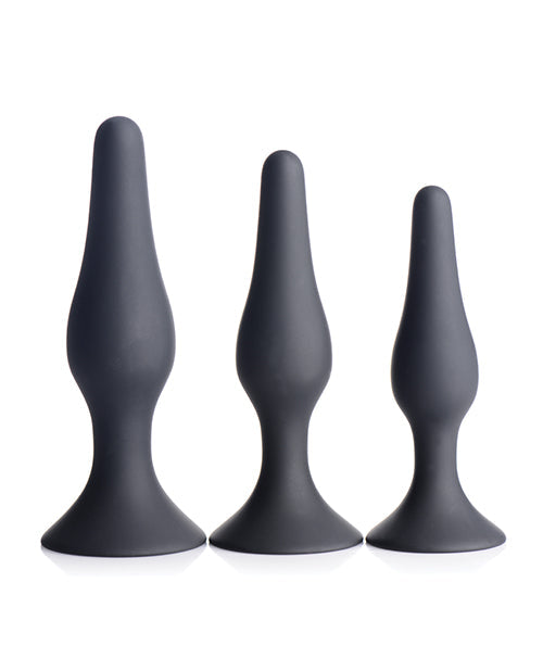 Entraîneur anal en silicone à triple conicité Master Series - Noir (Lot de 3)