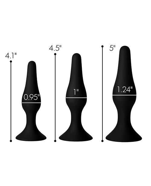 Entraîneur anal en silicone à triple conicité Master Series - Noir (Lot de 3)