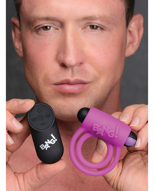 ¡Bum! Anillo vibrador para pene y bala con control remoto - Morado