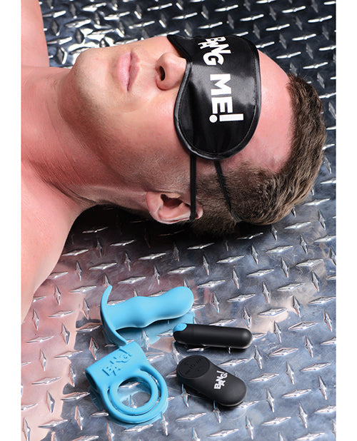 ¡Bang! Kit de vibradores con control remoto para el anillo peneano y el tapón anal Duo Blast - Azul