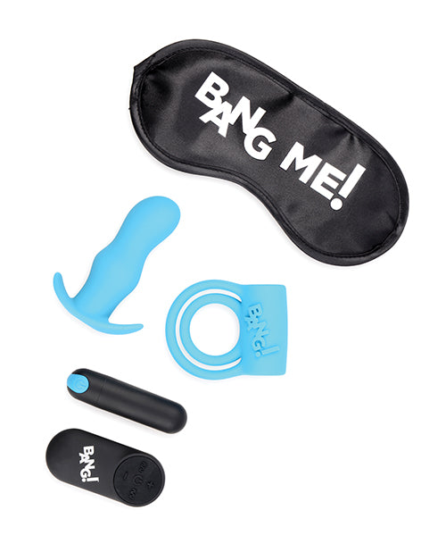 ¡Bang! Kit de vibradores con control remoto para el anillo peneano y el tapón anal Duo Blast - Azul