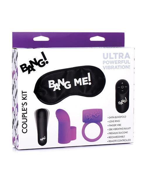 ¡Pum! Kit para parejas con bala RC, antifaz, anillo para el pene y vibrador de dedo - Morado
